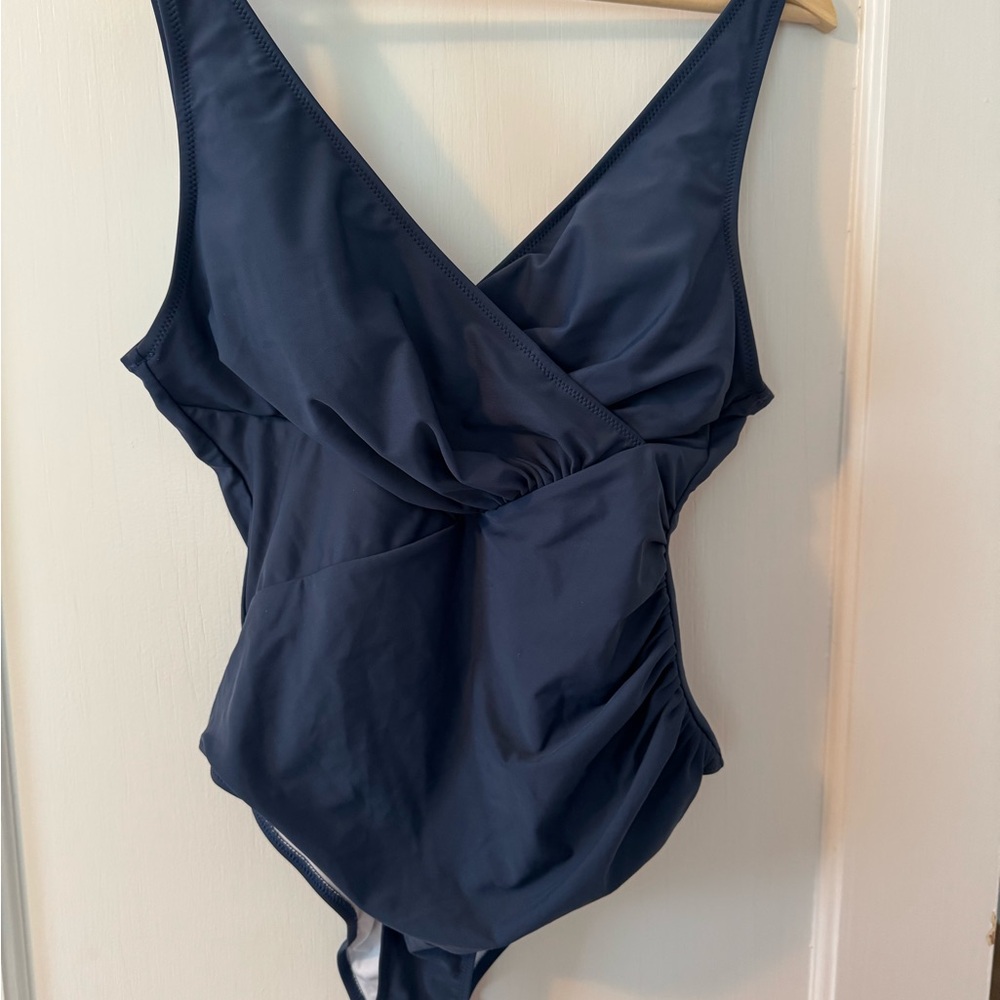 Navy Blue One Piece Swimsuit with Wrap-Style Design | Cupshe | Size L